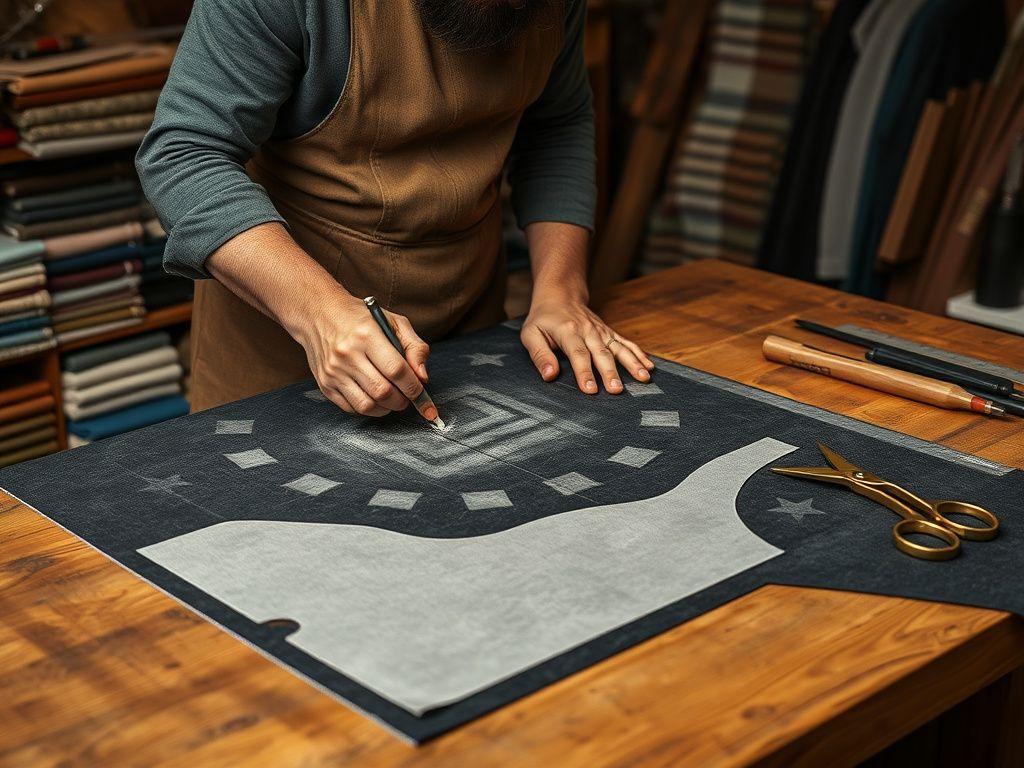 Chalking a pattern on the Ravel cutting bench