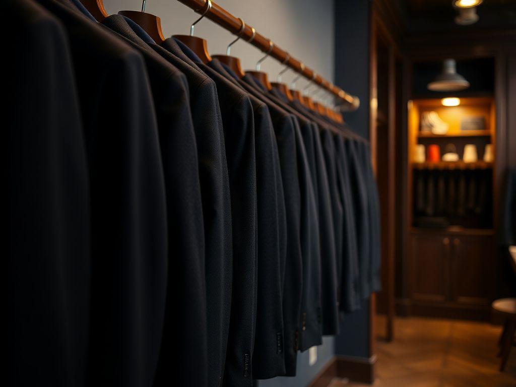 Finished suits on a wooden rail